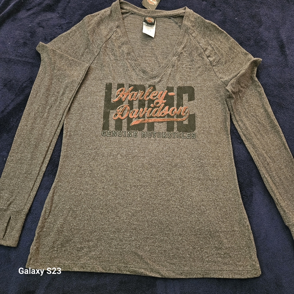 Harley-Davidson Gray Long Sleeve Fitted Tee Womens M